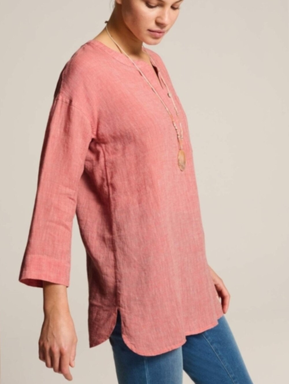 EUC Pure Jill Linen One Pocket Tunic Top in Coral Pink MEDIUM TALL